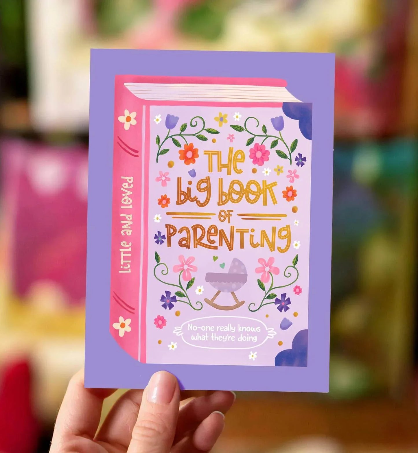 Aniet Illustration - Kaart felicitatie geboorte meisje grappig boek roze paars - The Dreamer's Bookshop.