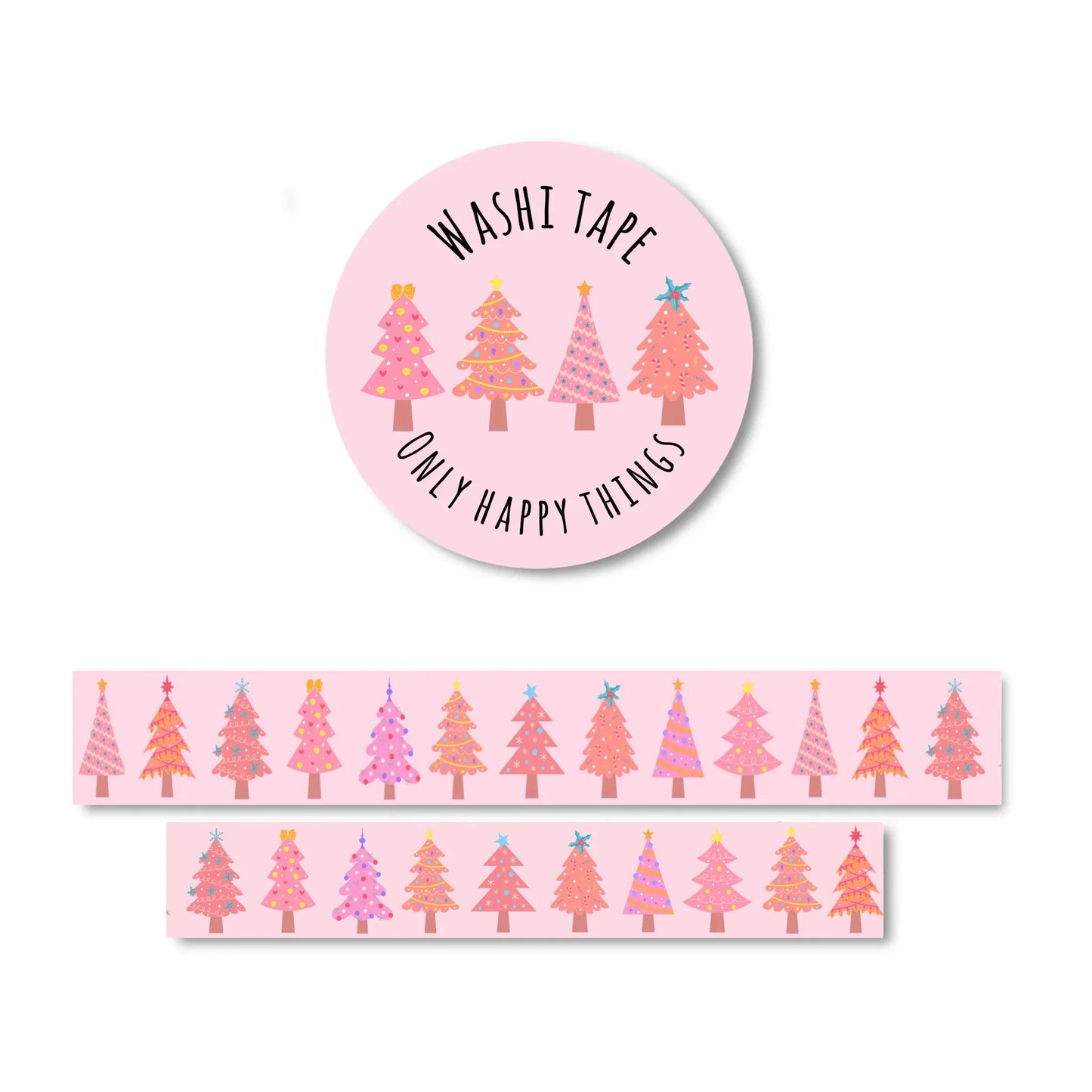 Only Happy Things Stationery - Washitape kerstbomen roze - The Dreamer's Bookshop.