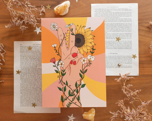 Basically Britt - Peace Sign Print A5 with Flowers - Make Peace - The Dreamer's Bookshop.