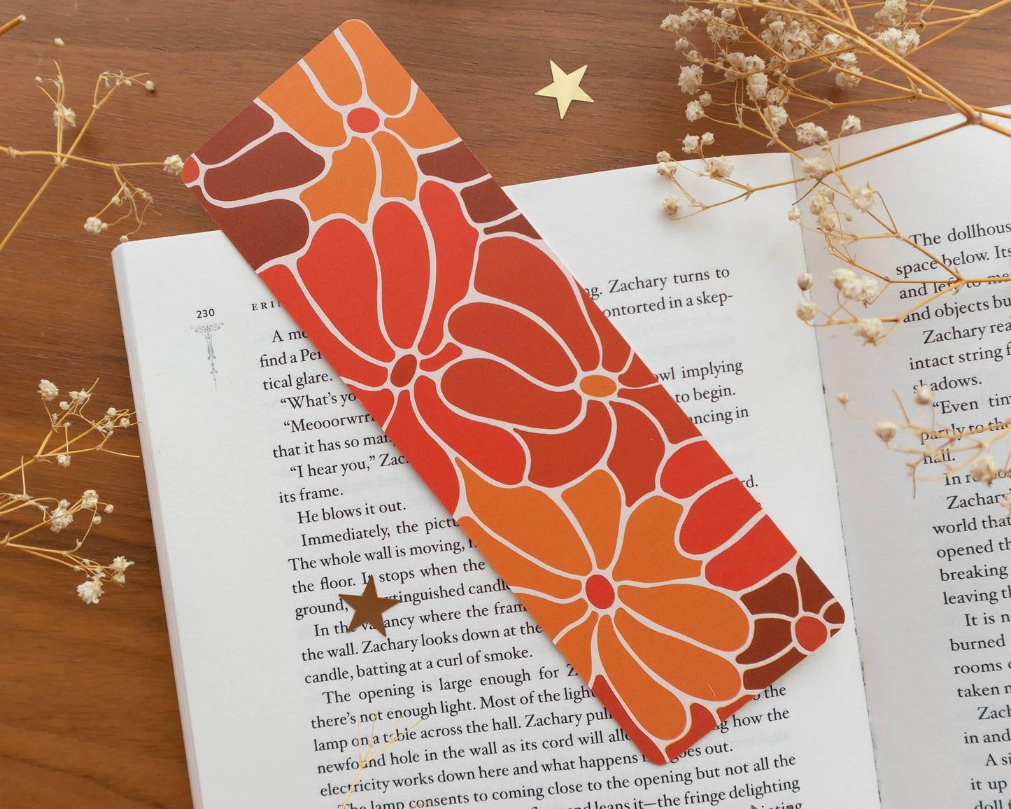 Basically Britt - Bookmark - Groovy Retro Orange Flowers - The Dreamer's Bookshop.