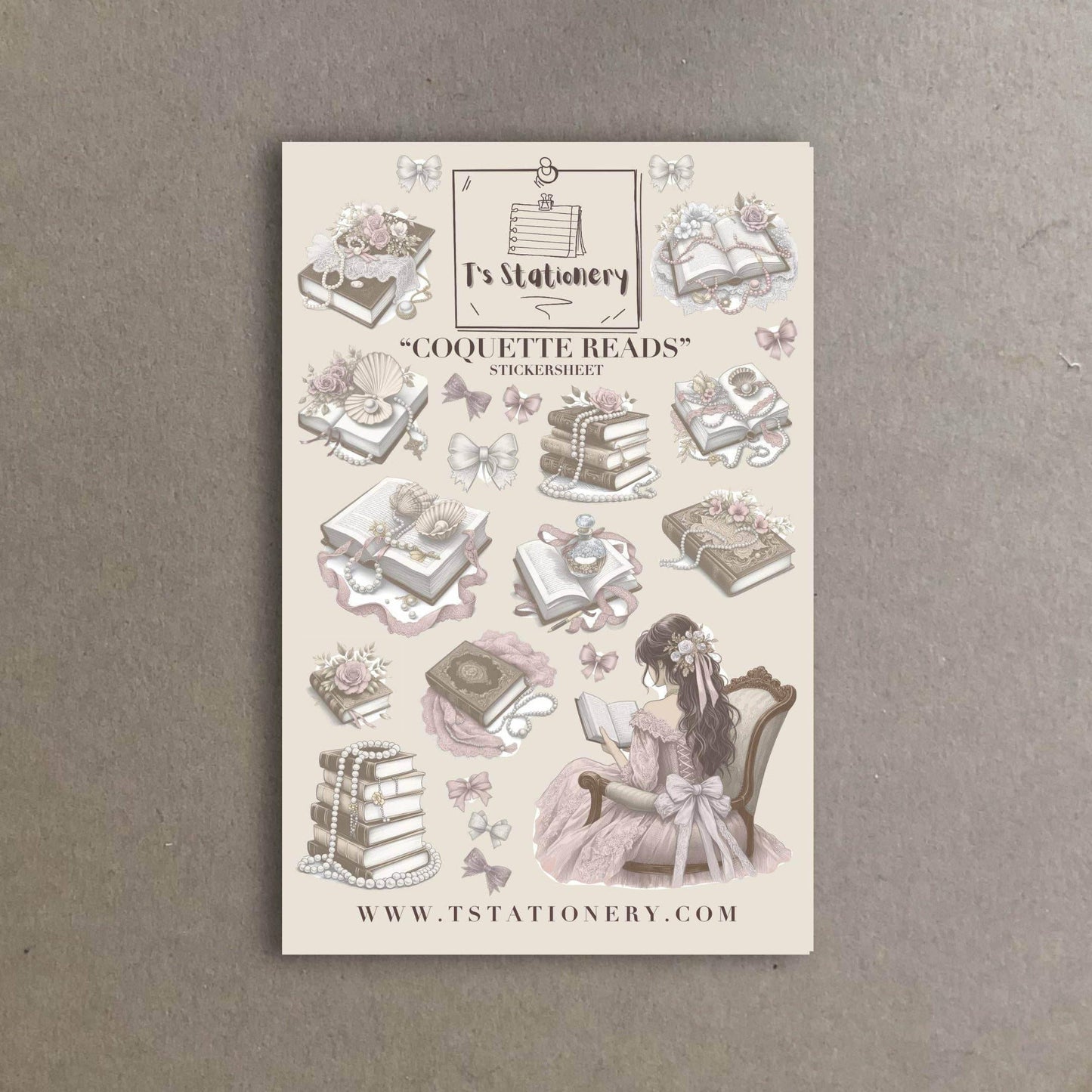 T's Stationery - Stickervel „Coquette Reads” - The Dreamer's Bookshop.