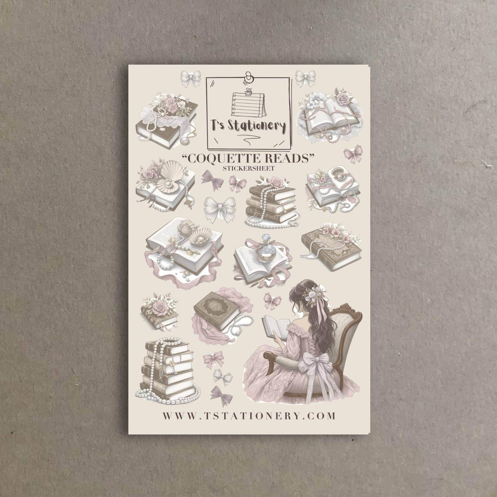 T's Stationery - Stickervel „Coquette Reads” - The Dreamer's Bookshop.