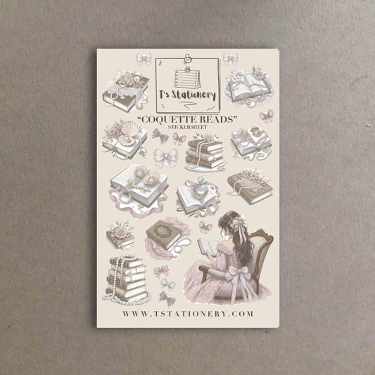 T's Stationery - Stickervel „Coquette Reads” - The Dreamer's Bookshop.