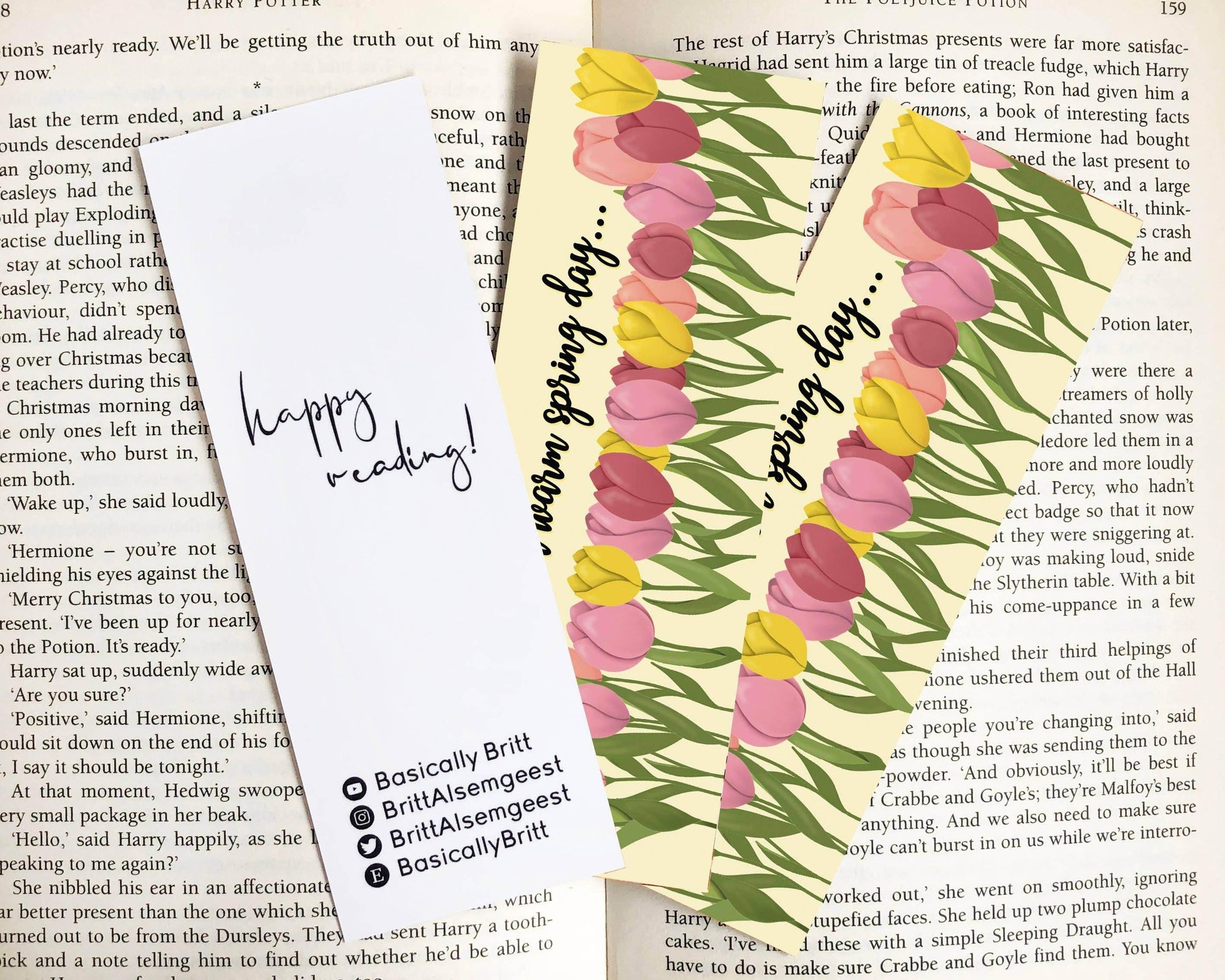 Basically Britt - Spring Yellow Bookmark with flowers and sun - The Dreamer's Bookshop.