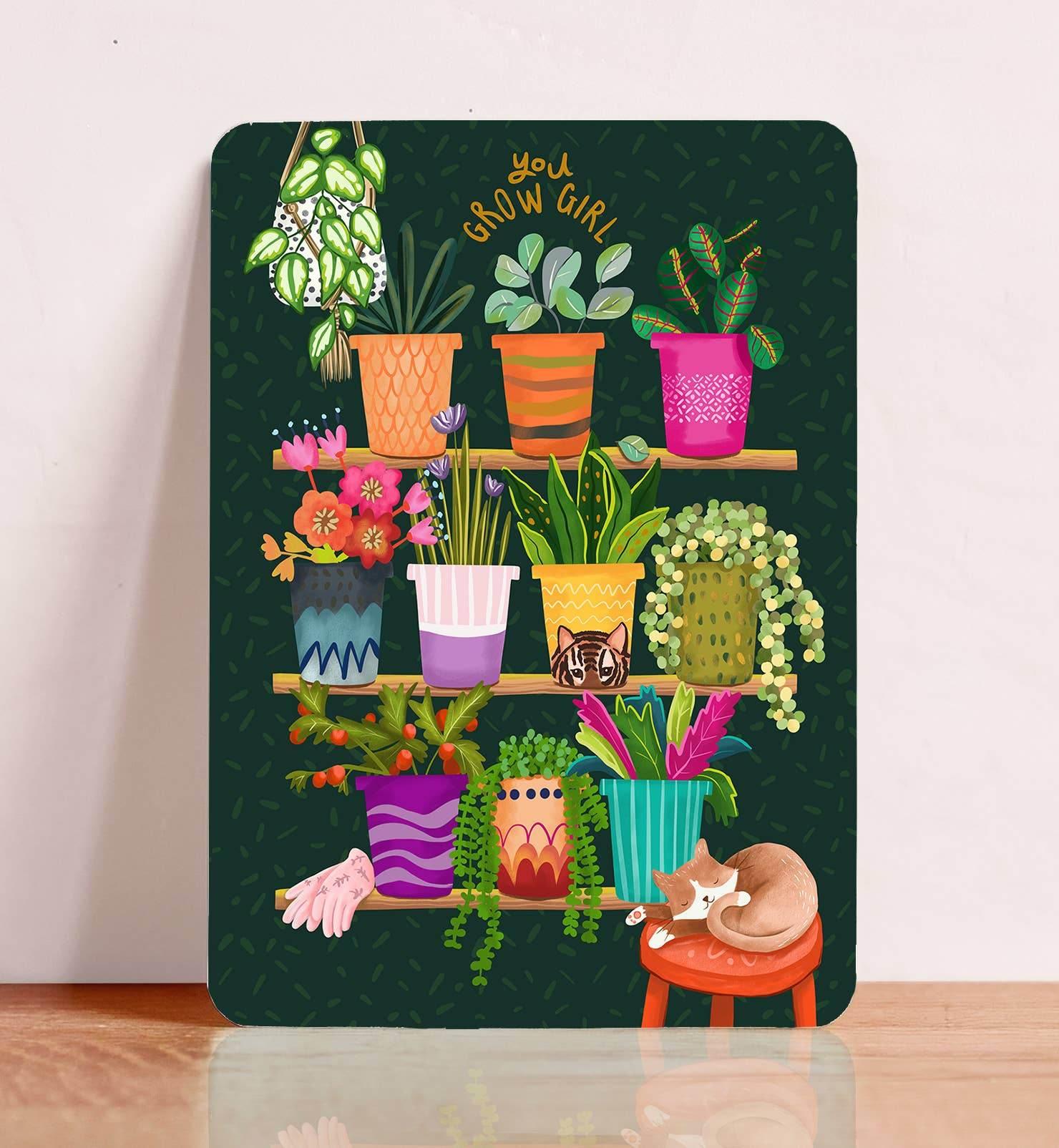 Aniet Illustration - Kaart you grow girl motivatie planten kat zomaar illustratie - The Dreamer's Bookshop.