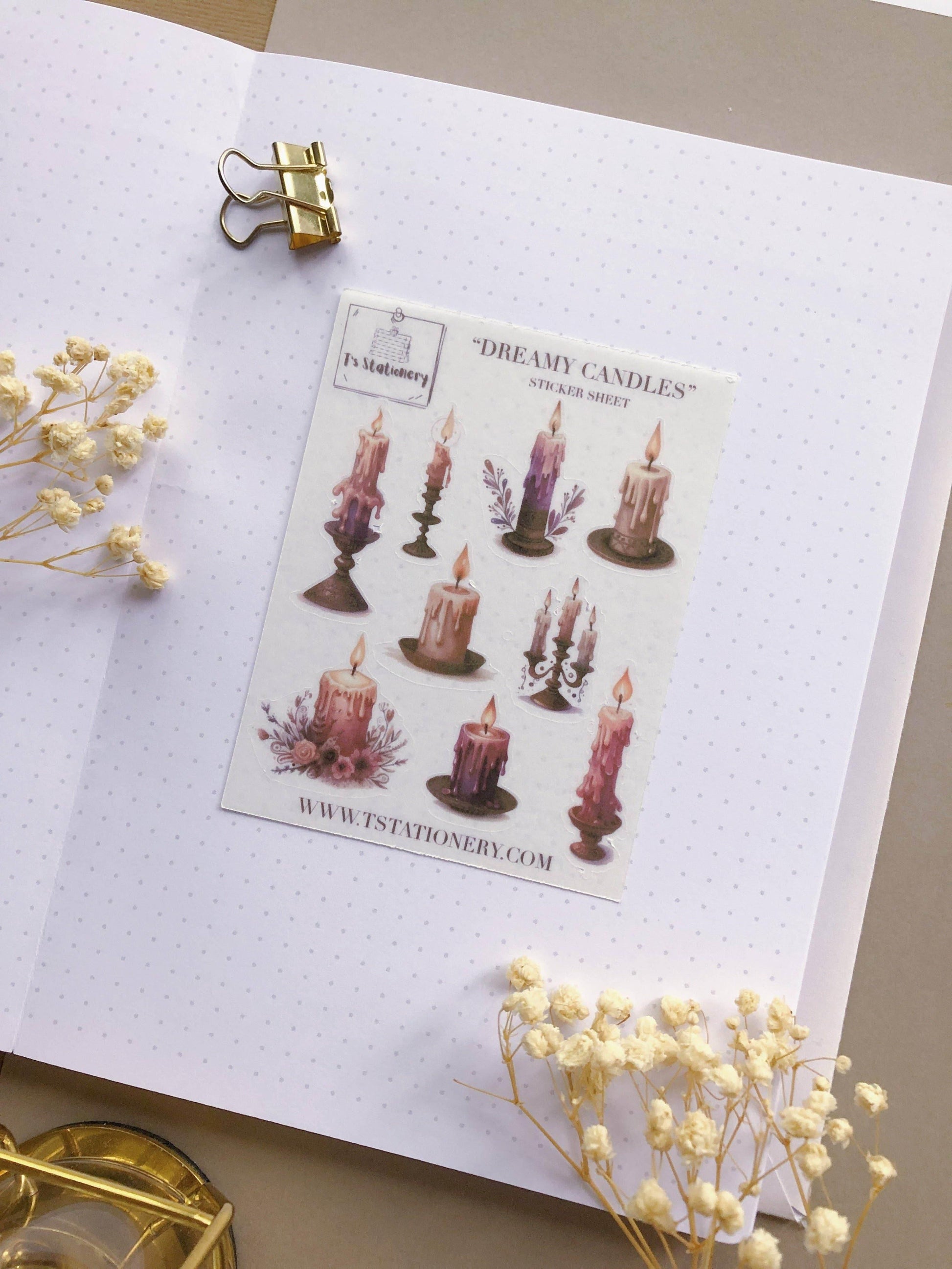 T's Stationery - Washi-stickervel „Dreamy Candles” - The Dreamer's Bookshop.
